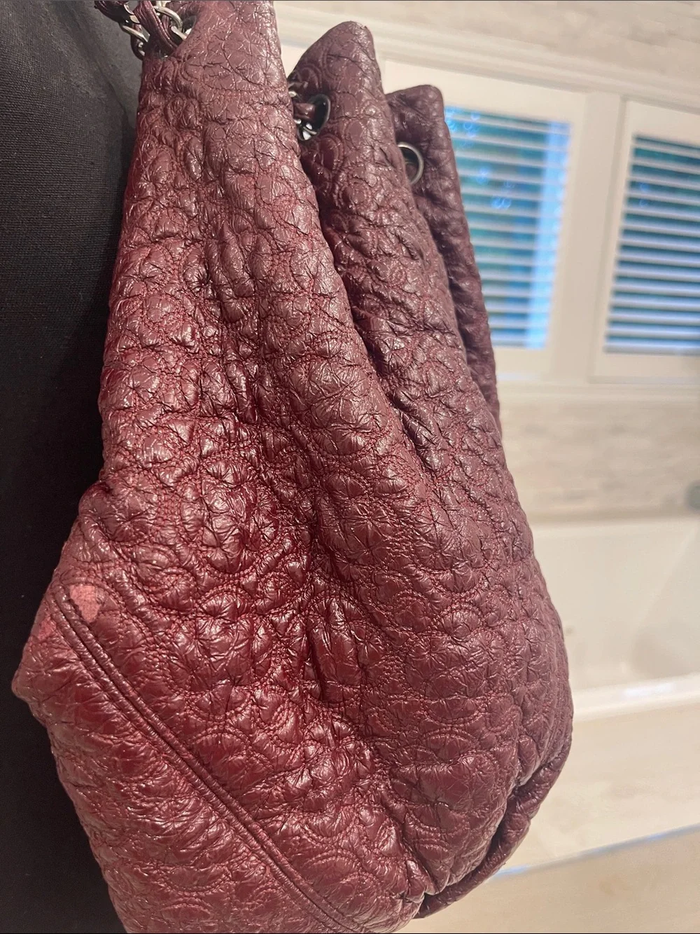 Authentic CHANEL Camelia in Bordeaux with CC Charm